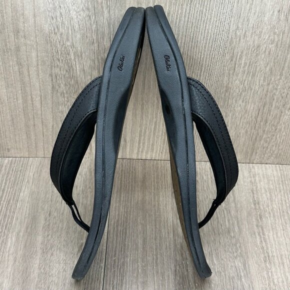 Olukai Sandals Womens Size 9 Ohana Comfort Thong Flip Flop Synthetic Black - Picture 7 of 11